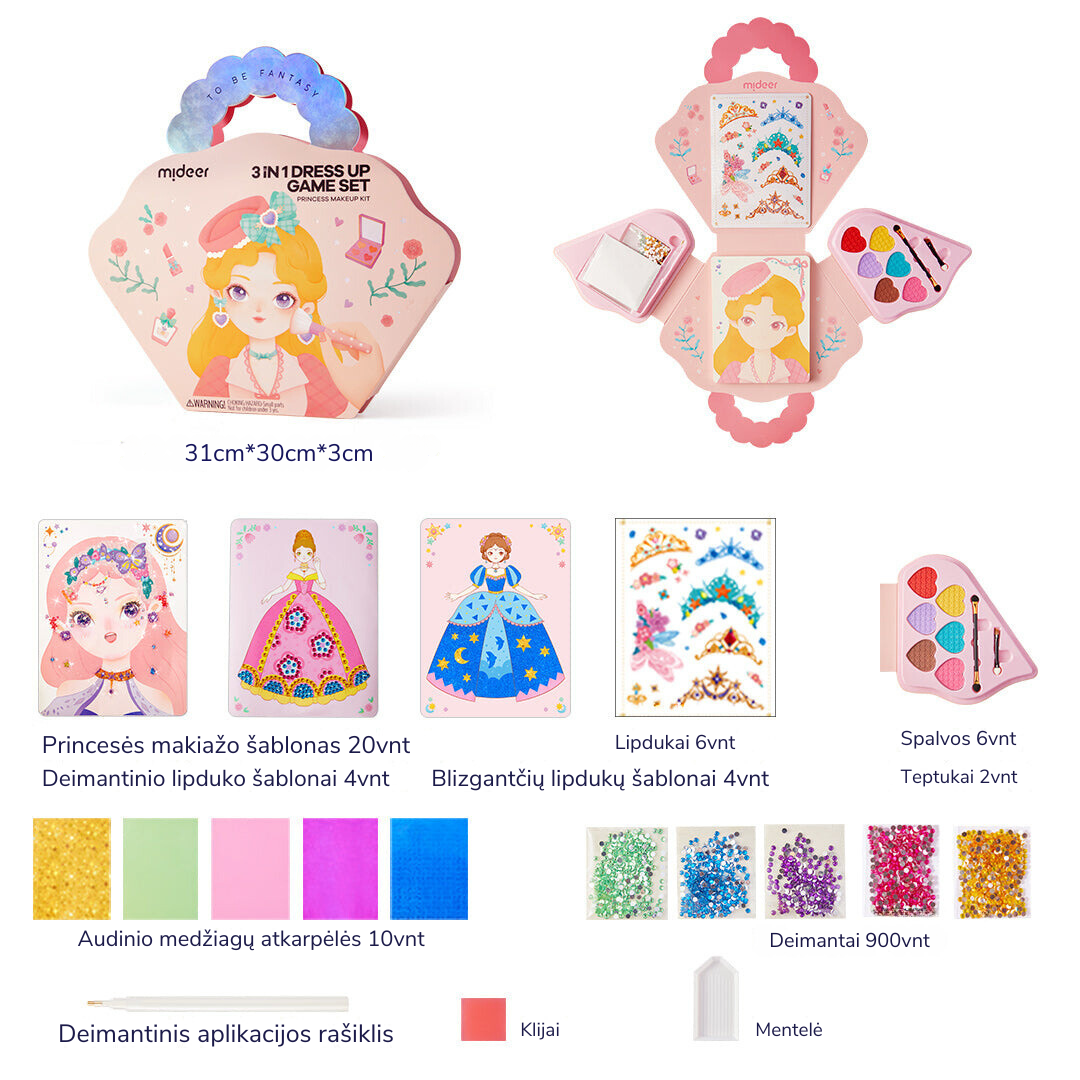 3in1 kūrybinių dirbtuvių rinkinys "Princesės fantazijų makiažas".