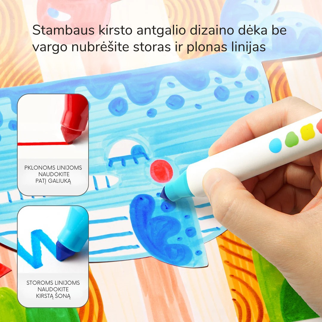 Vienpusiai nuplaunami flomasteriai - 24 spalvos