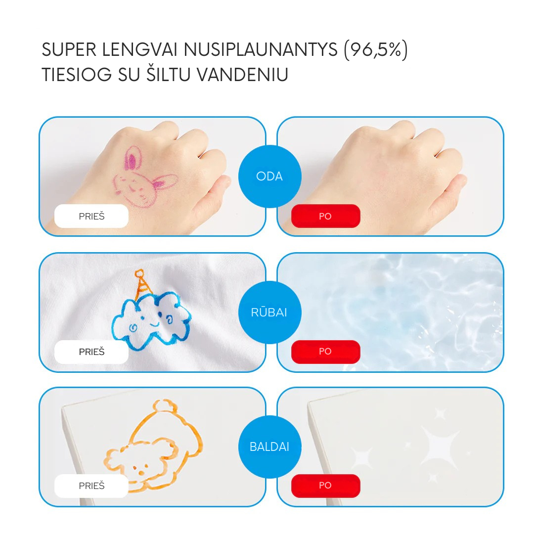 Vienpusiai nuplaunami flomasteriai - 24 spalvos